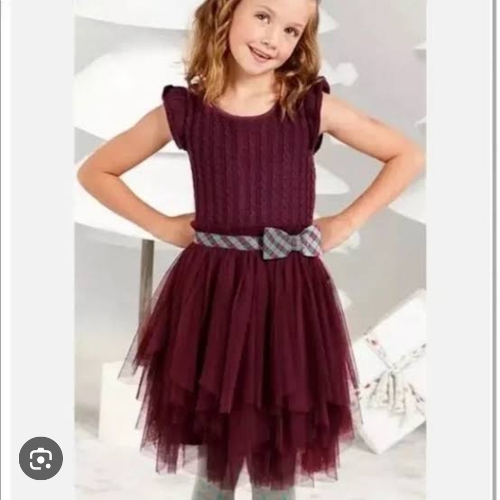 Matilda Jane Knit Sweater Tulle Dress Sz 6  Maroon Purple Special Occasion
